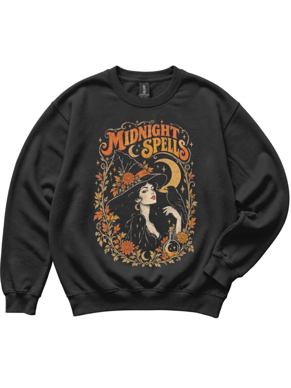 Midnight Spells Black Graphic Sweatshirt - Women's Cozy Pullover